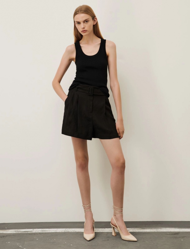 Spodenki Damskie Marella Linen Czarne | Polska 751492-QMW