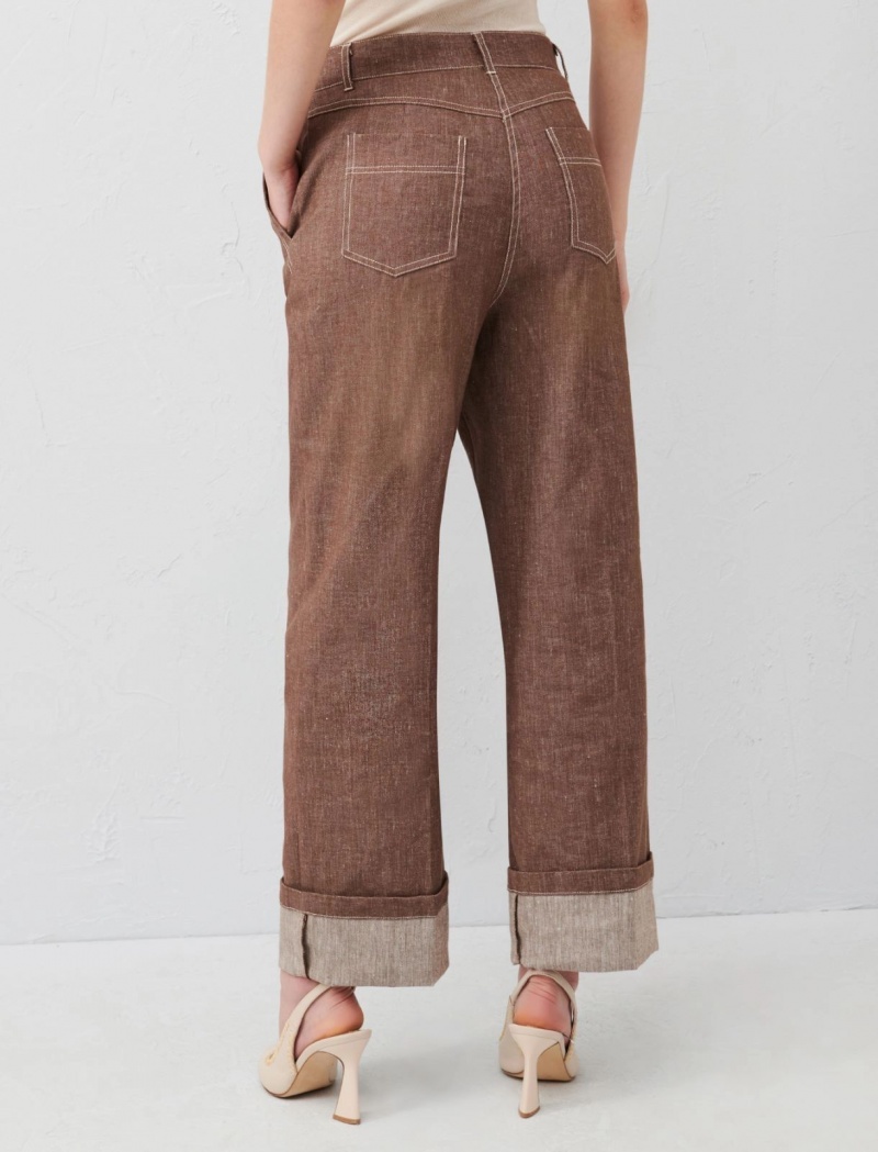 Spodnie Damskie Marella Linen-Blend Brązowe | Polska 340651-TWV