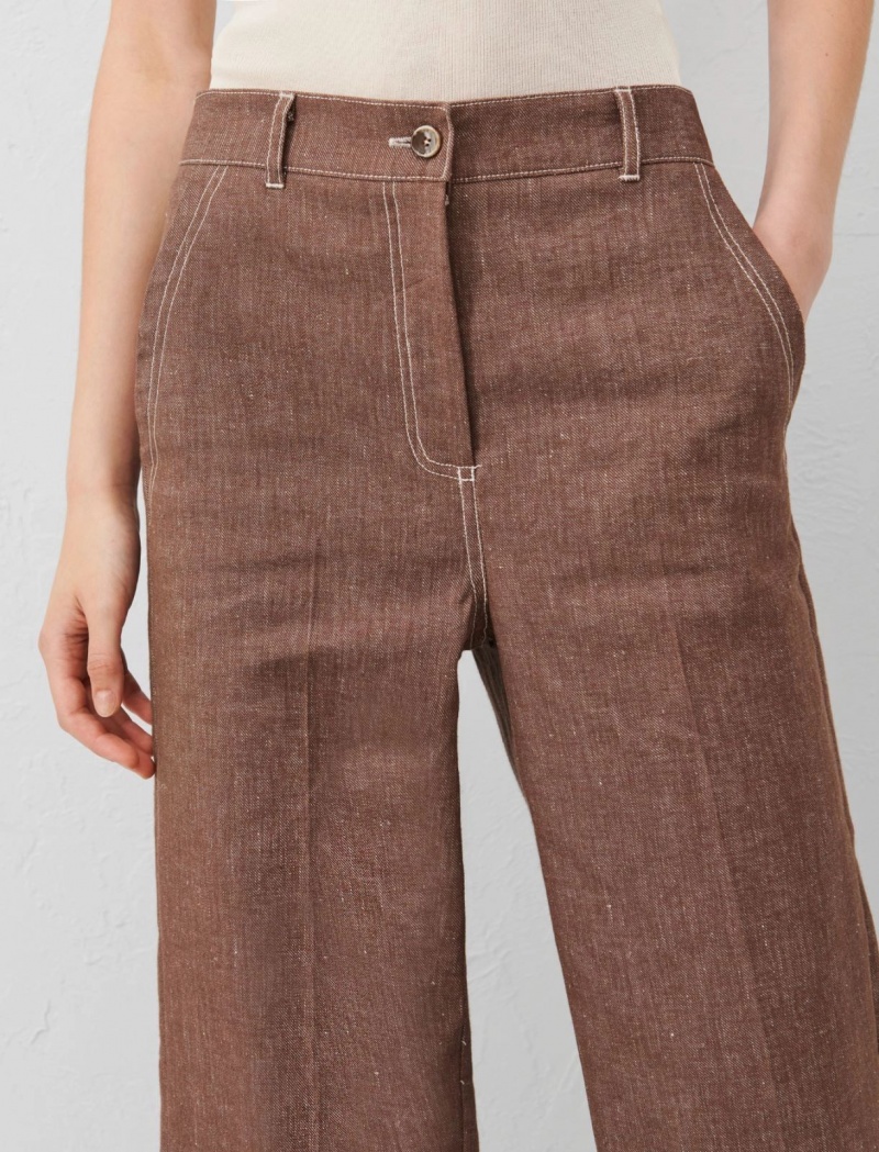 Spodnie Damskie Marella Linen-Blend Brązowe | Polska 340651-TWV