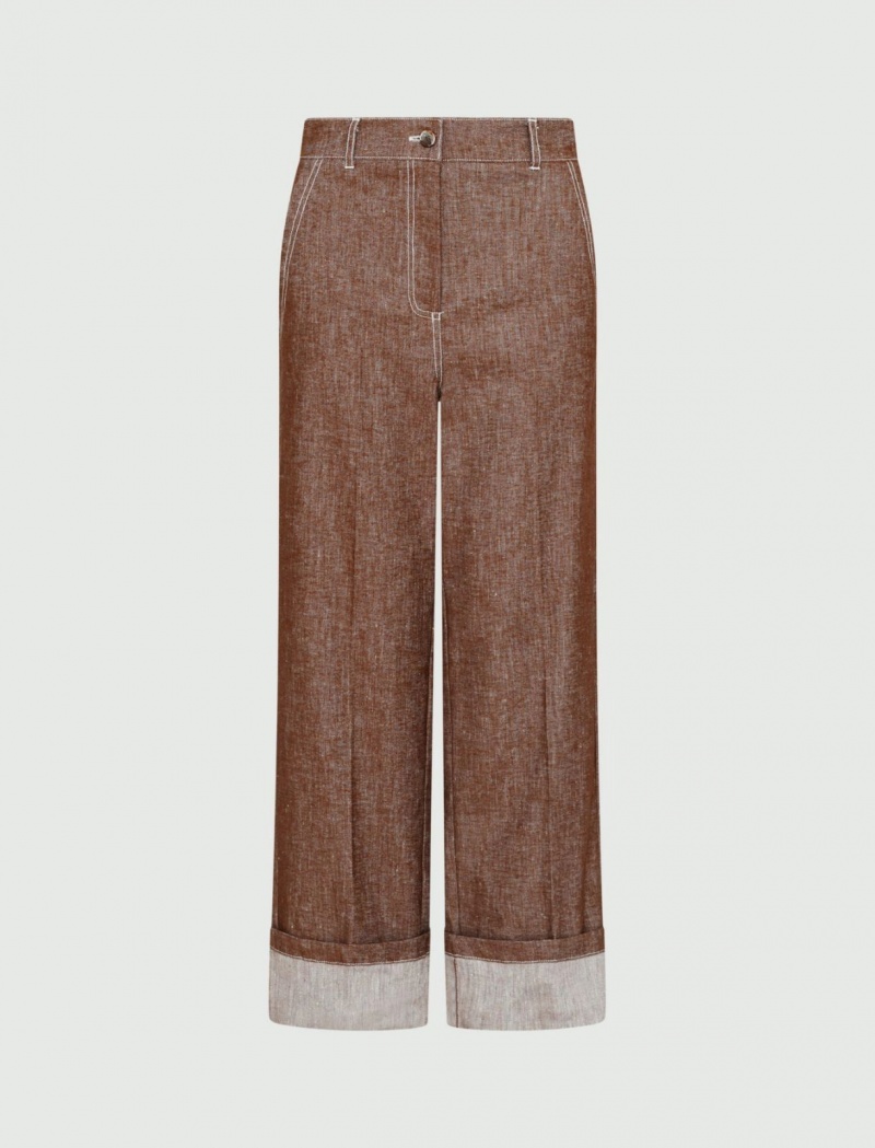 Spodnie Damskie Marella Linen-Blend Brązowe | Polska 340651-TWV