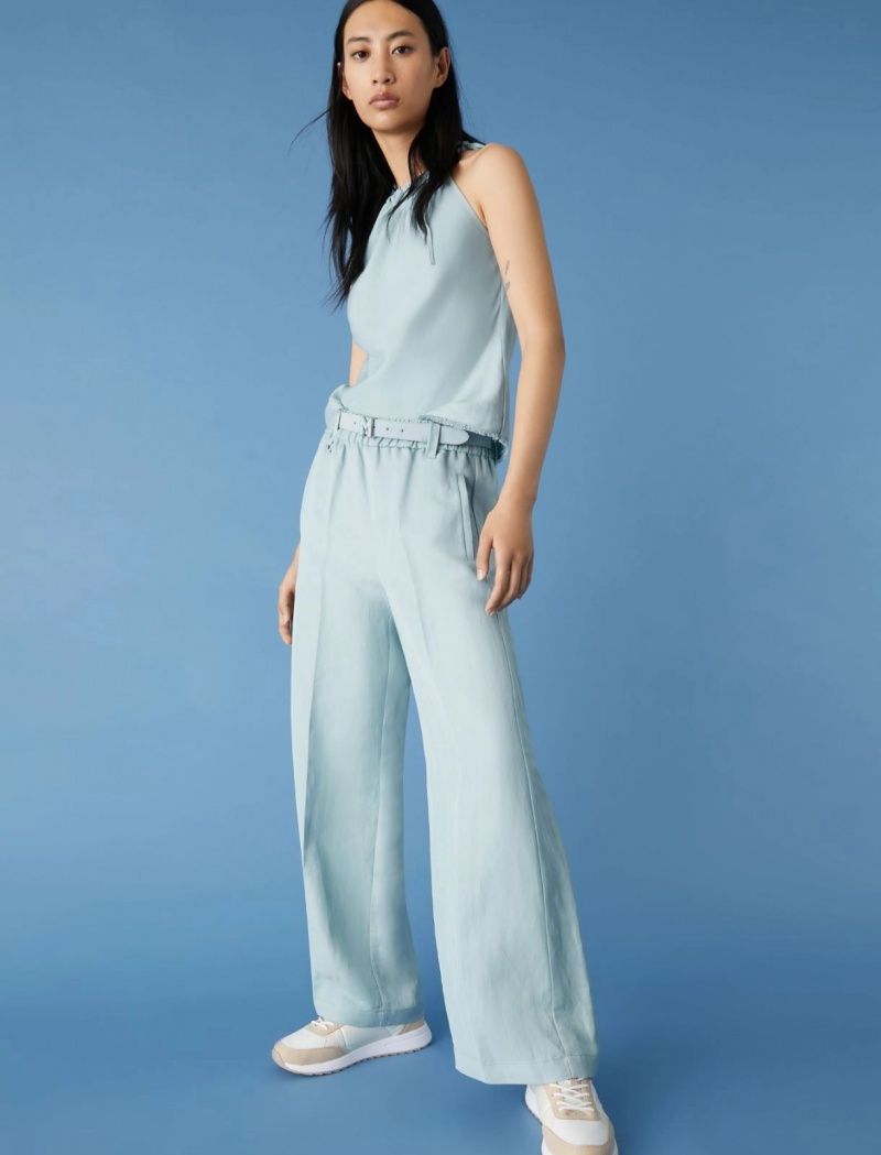 Spodnie Damskie Marella Linen-Blend Niebieskie Niebieskie | Polska 250371-IGP