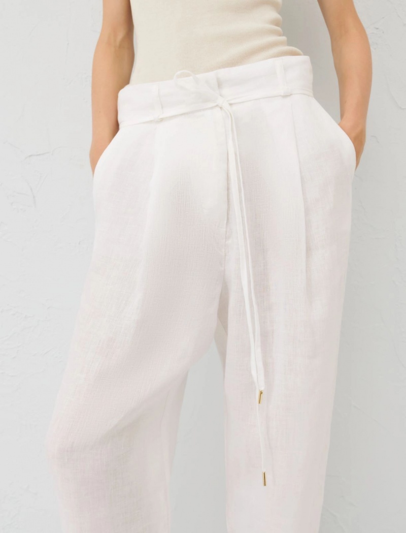 Spodnie Damskie Marella Linen Białe | Polska 831724-XGT