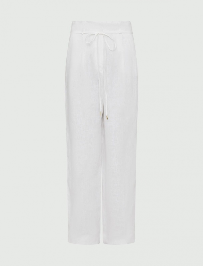 Spodnie Damskie Marella Linen Białe | Polska 831724-XGT