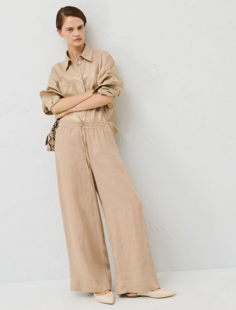 Spodnie Damskie Marella Linen Brązowe | Polska 264597-OAU