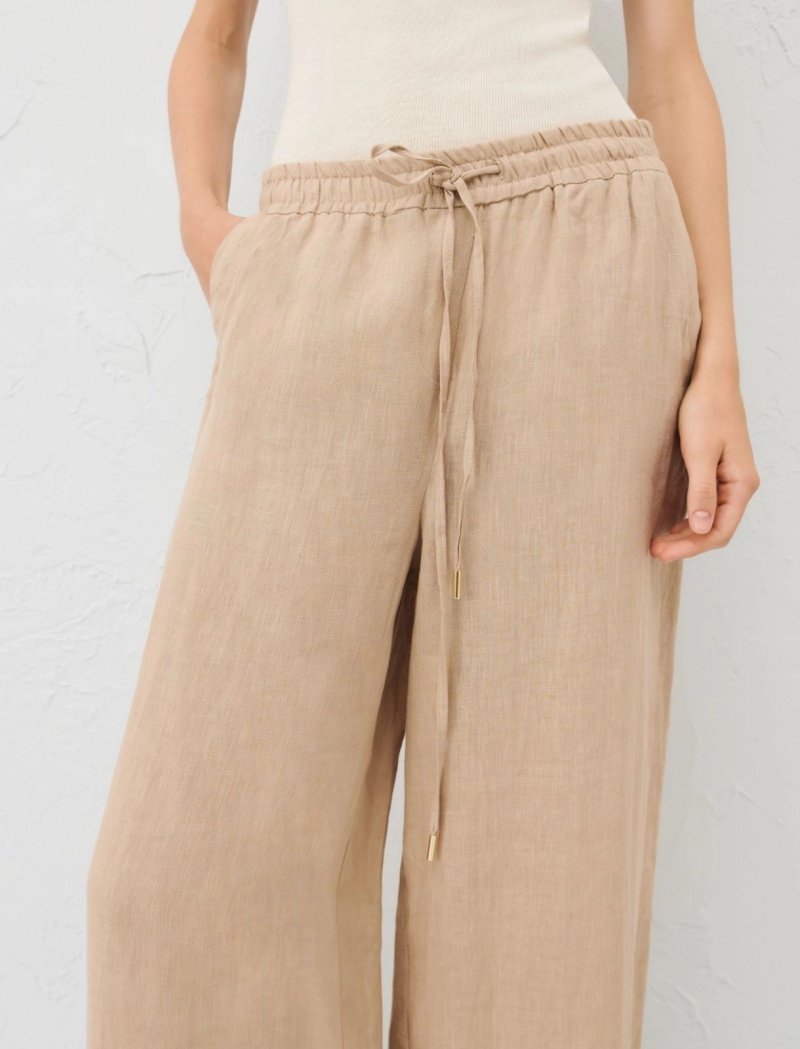 Spodnie Damskie Marella Linen Brązowe | Polska 264597-OAU