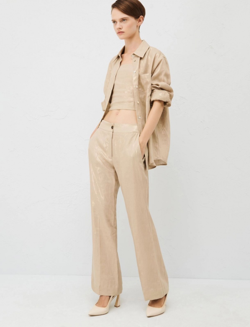 Spodnie Damskie Marella Linen Brązowe | Polska 509634-EBM