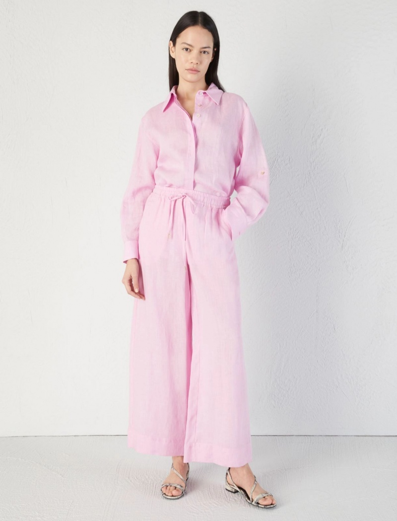 Spodnie Damskie Marella Linen Różowe | Polska 817653-XZL