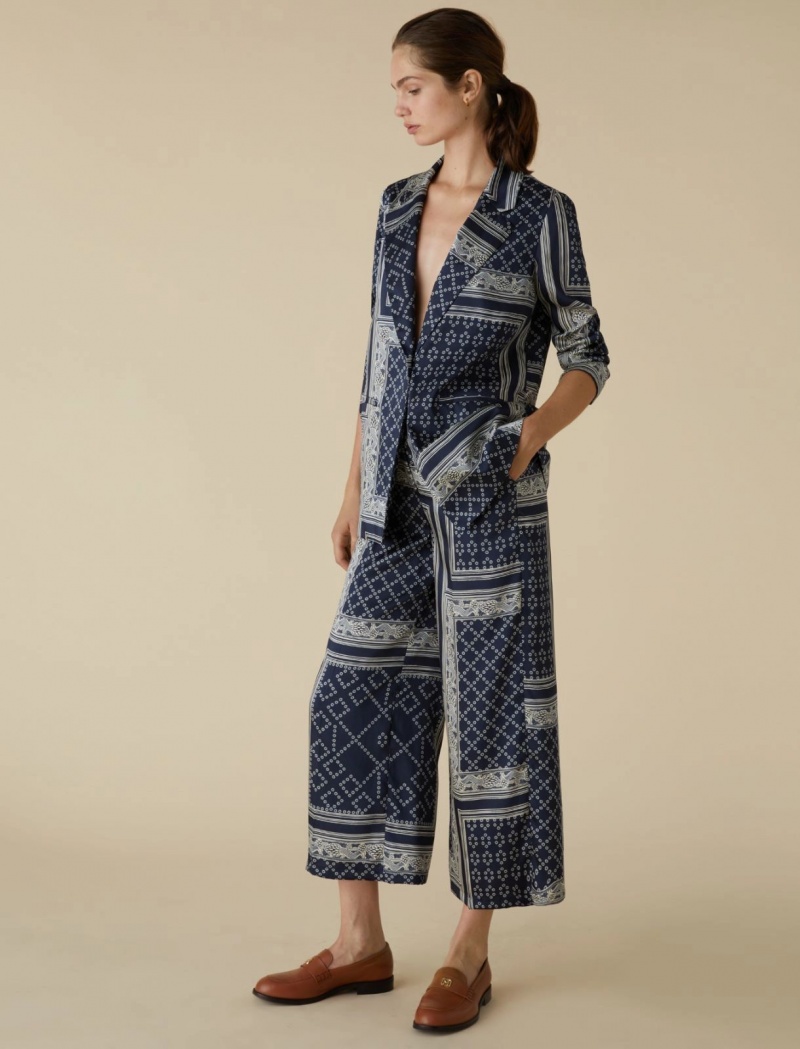 Spodnie Damskie Marella Patterned Twill Niebieskie | Polska 912470-UIP