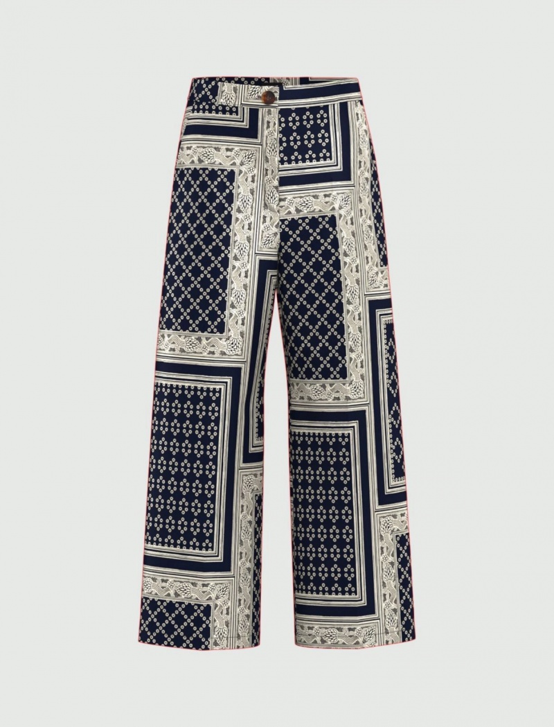 Spodnie Damskie Marella Patterned Twill Niebieskie | Polska 912470-UIP