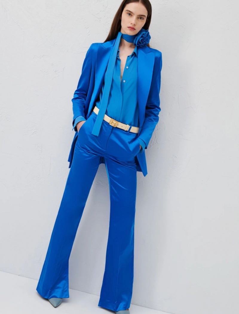Spodnie Damskie Marella Satin Jasny Niebieskie | Polska 675932-MCX