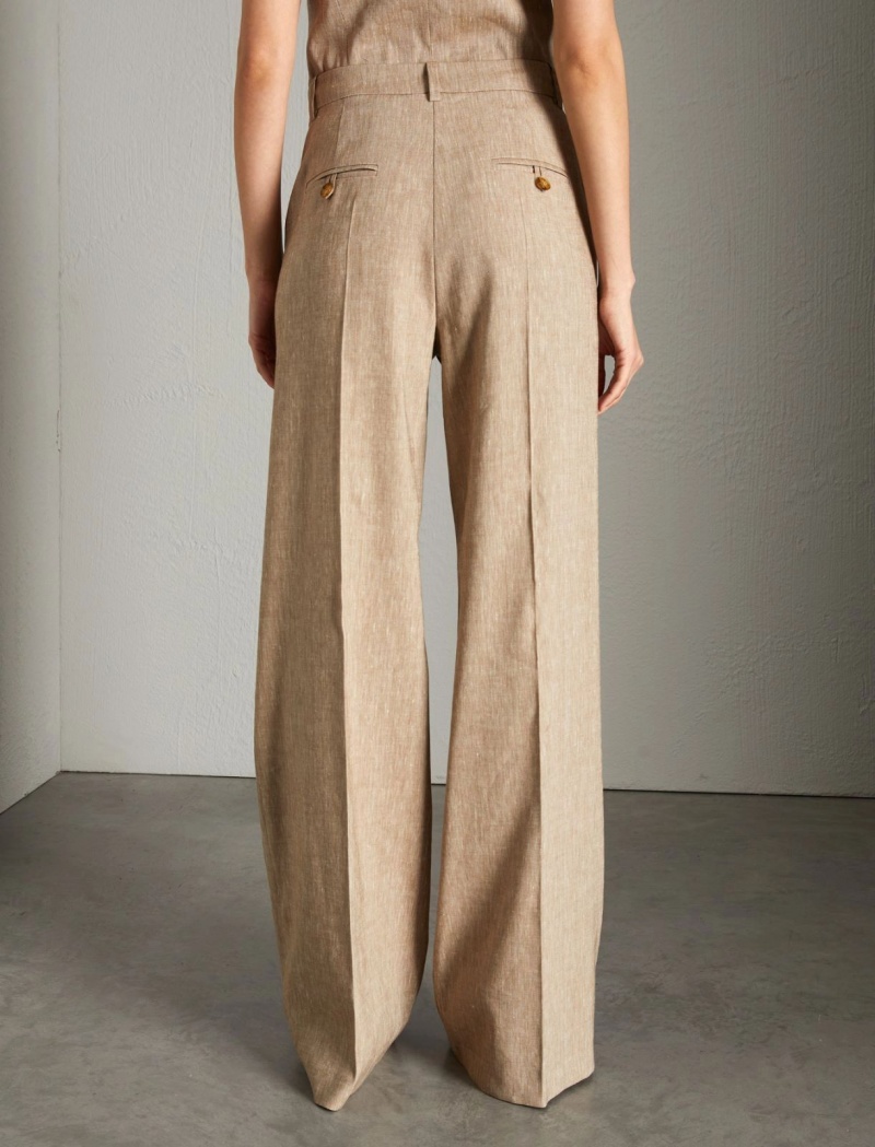 Spodnie Damskie Marella Szerokie-Leg Linen-Blend Brązowe | Polska 156398-ZHF