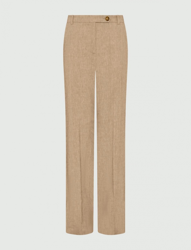Spodnie Damskie Marella Szerokie-Leg Linen-Blend Brązowe | Polska 156398-ZHF