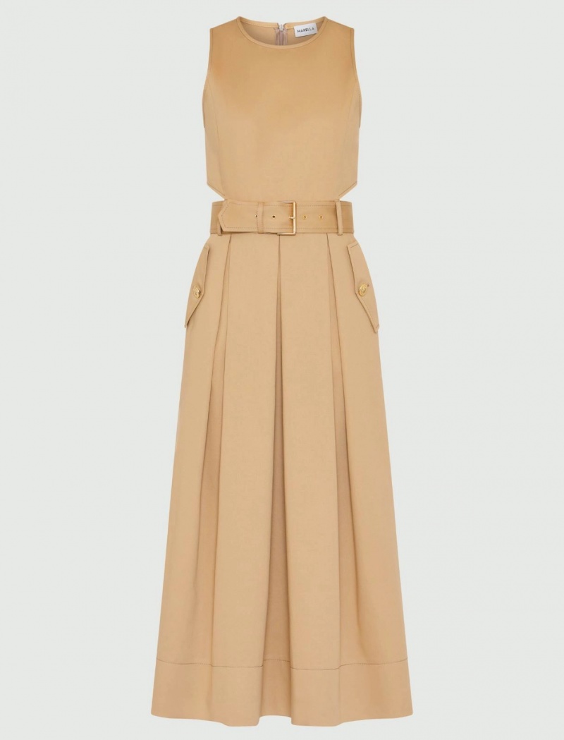 Sukienka Damskie Marella Belted Midi Brązowe | Polska 409576-BRE