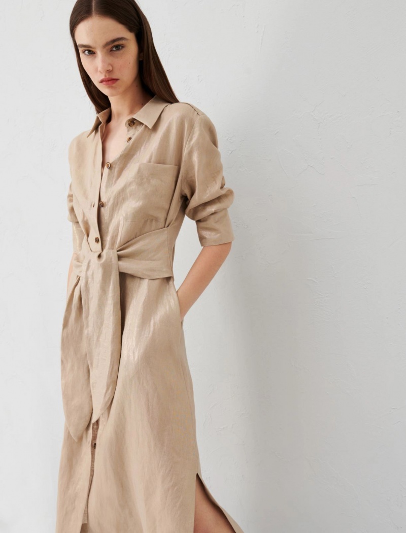 Sukienka Damskie Marella Linen Brązowe | Polska 639827-AZB
