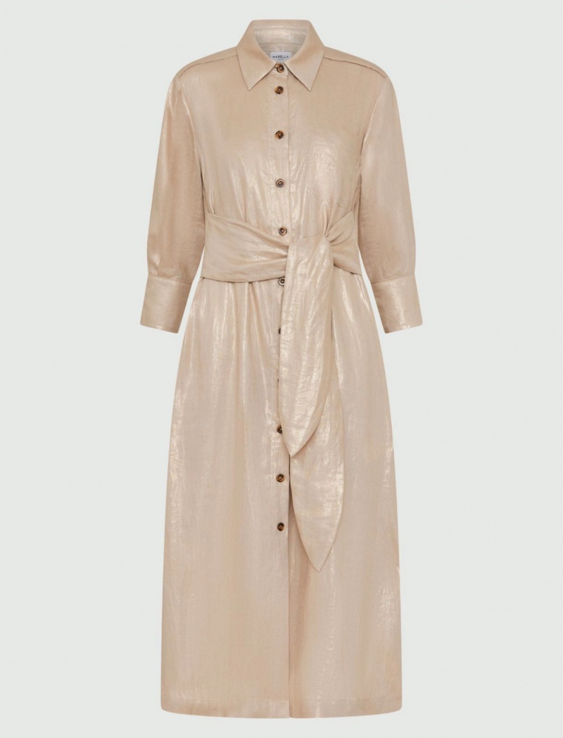 Sukienka Damskie Marella Linen Brązowe | Polska 639827-AZB