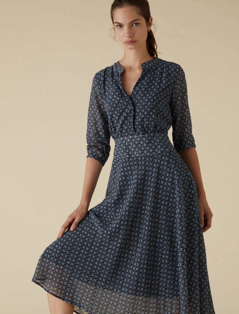 Sukienka Damskie Marella Patterned Czarne | Polska 158306-OMQ