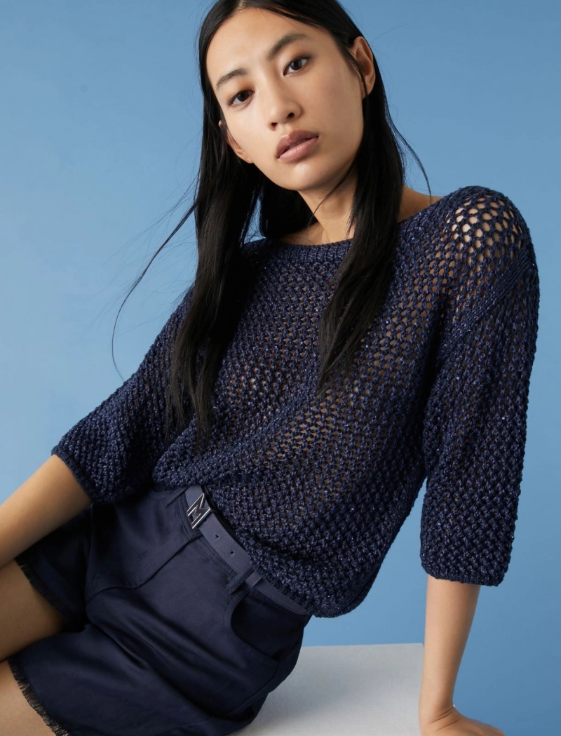 Sweter Damskie Marella Cropped Niebieskie | Polska 740285-EDO