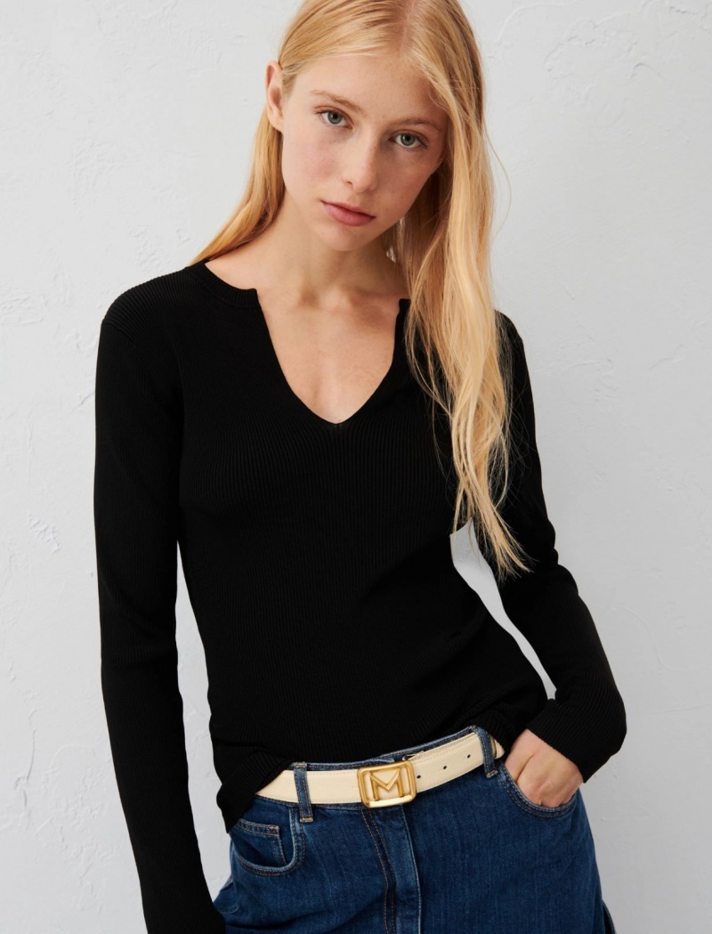 Sweter Damskie Marella Rib-Knit Czarne | Polska 459018-UKT