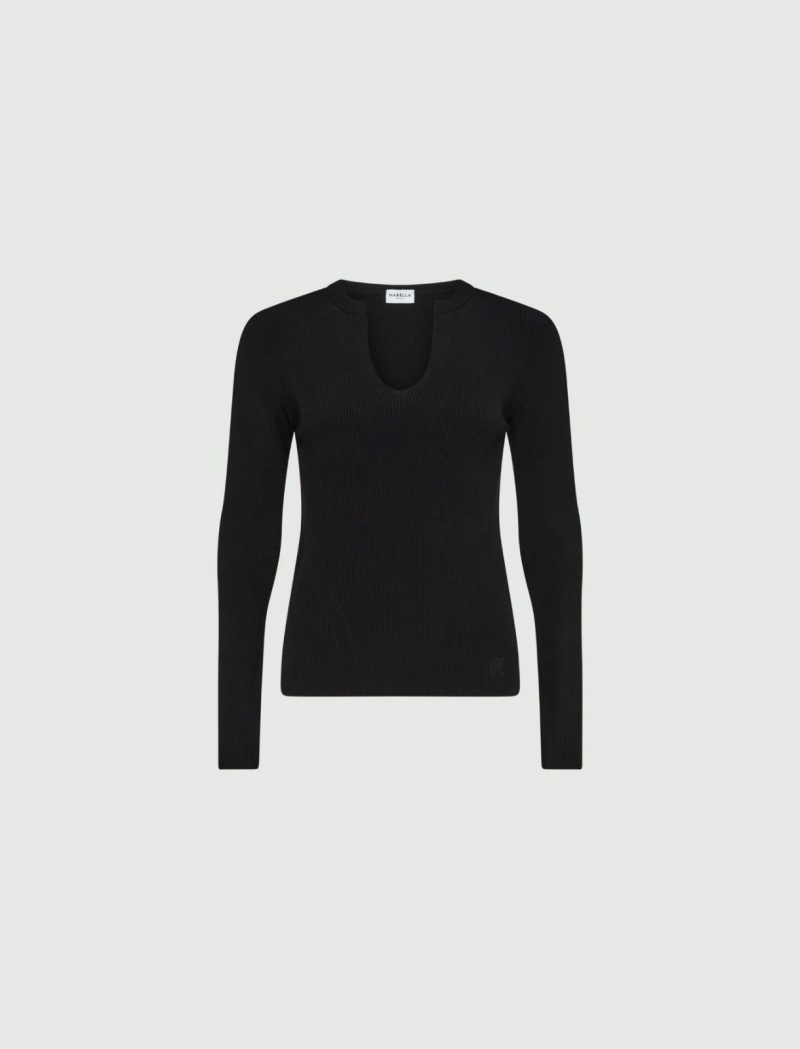 Sweter Damskie Marella Rib-Knit Czarne | Polska 459018-UKT