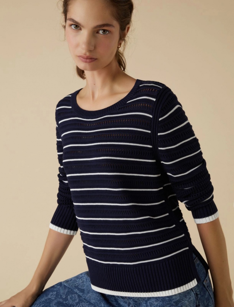 Sweter Damskie Marella Slit-Detail Granatowe | Polska 062845-UDK