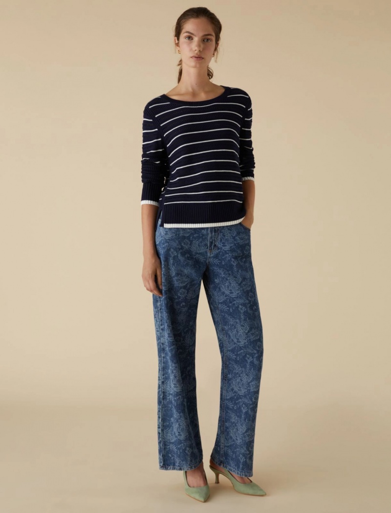 Sweter Damskie Marella Slit-Detail Granatowe | Polska 062845-UDK