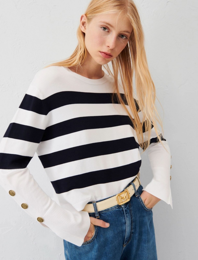 Sweter Damskie Marella Slit-Detail Niebieskie Białe | Polska 298607-TEP