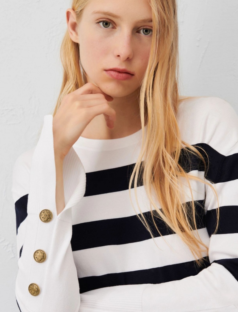 Sweter Damskie Marella Slit-Detail Niebieskie Białe | Polska 298607-TEP