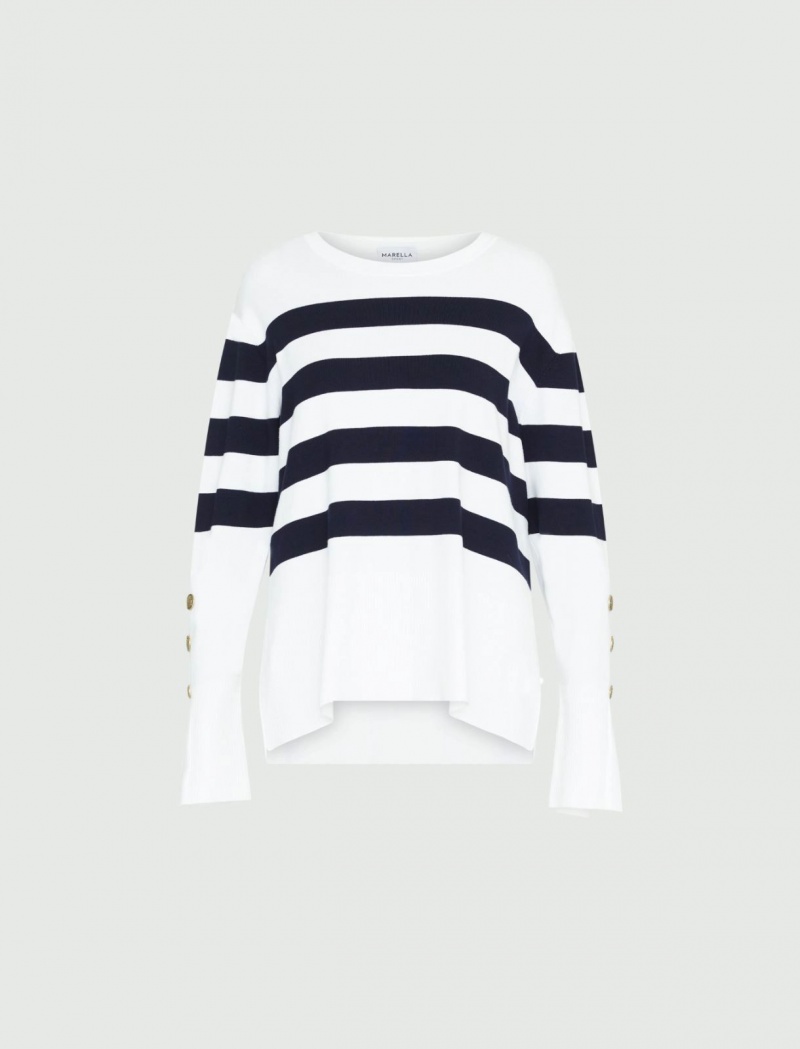 Sweter Damskie Marella Slit-Detail Niebieskie Białe | Polska 298607-TEP