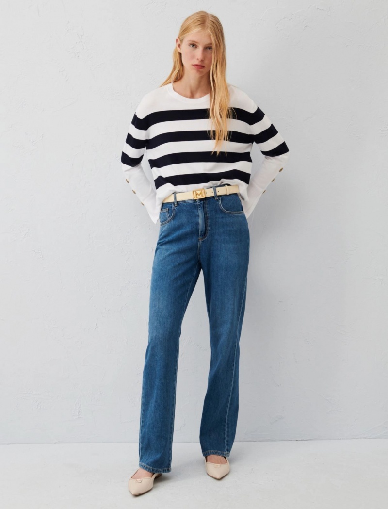 Sweter Damskie Marella Slit-Detail Niebieskie Białe | Polska 298607-TEP