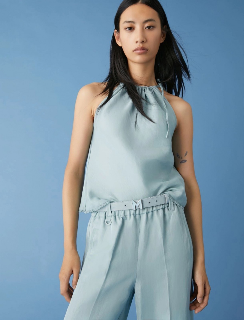 Top Damskie Marella Linen-Blend Niebieskie Niebieskie | Polska 582410-KCO