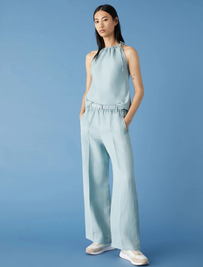 Top Damskie Marella Linen-Blend Niebieskie Niebieskie | Polska 582410-KCO