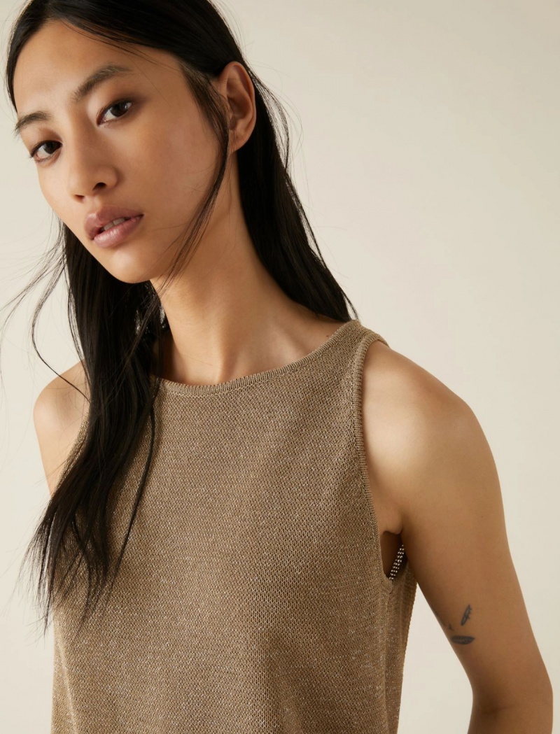 Top Damskie Marella Lurex Beżowe | Polska 467105-YTC