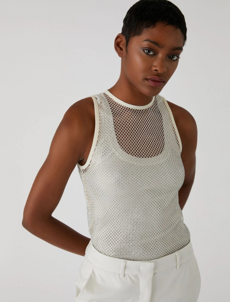 Top Damskie Marella Mesh Białe | Polska 096532-MVG