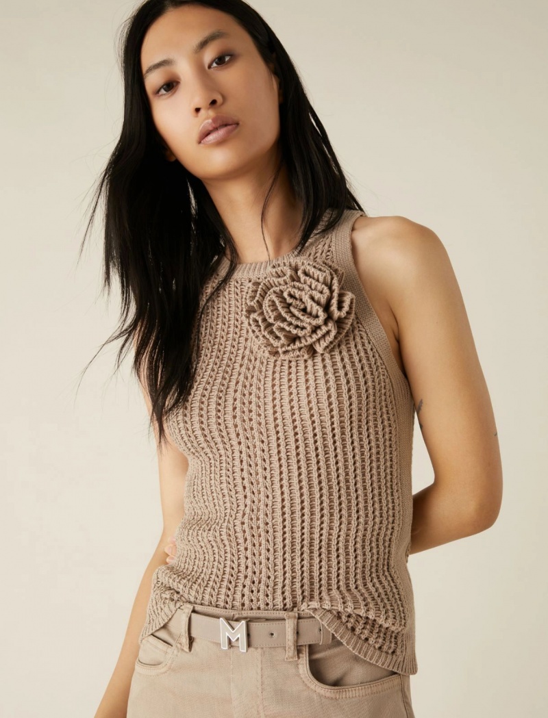 Top Damskie Marella Openwork-Knit Beżowe | Polska 407658-AUY