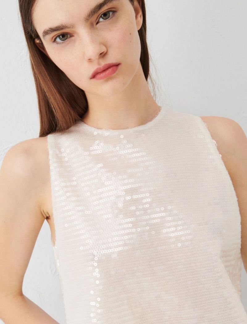 Top Damskie Marella Sequin Białe | Polska 192540-DCM