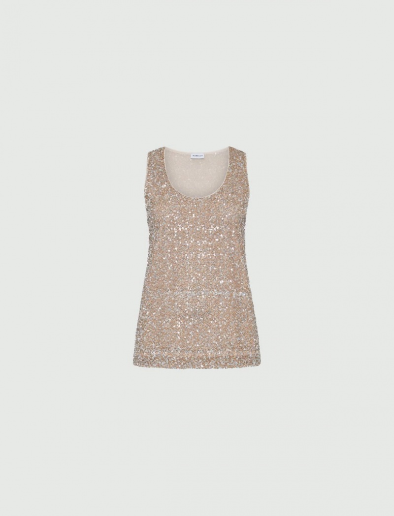 Top Damskie Marella Sequin Brązowe | Polska 472906-JOB