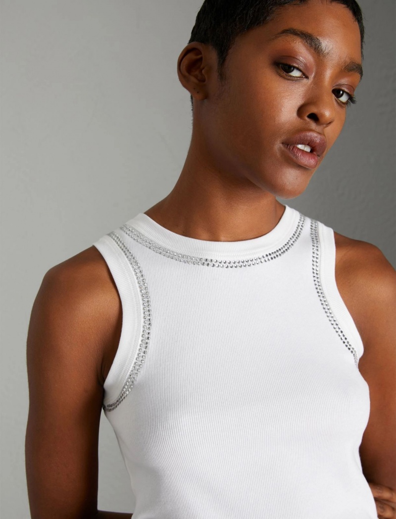 Top Damskie Marella Żebrowany With Rhinestones Białe | Polska 369025-NYU