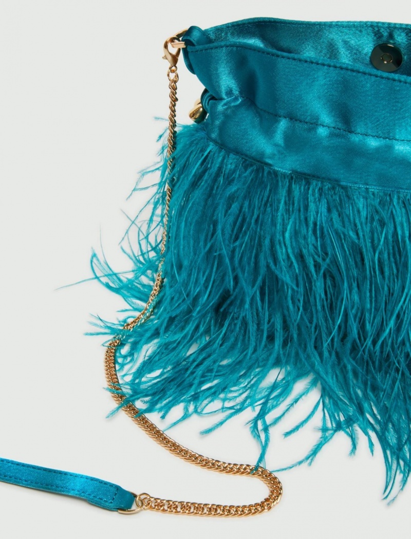 Torby Damskie Marella Feather-Detail Turkusowe | Polska 798514-JBS