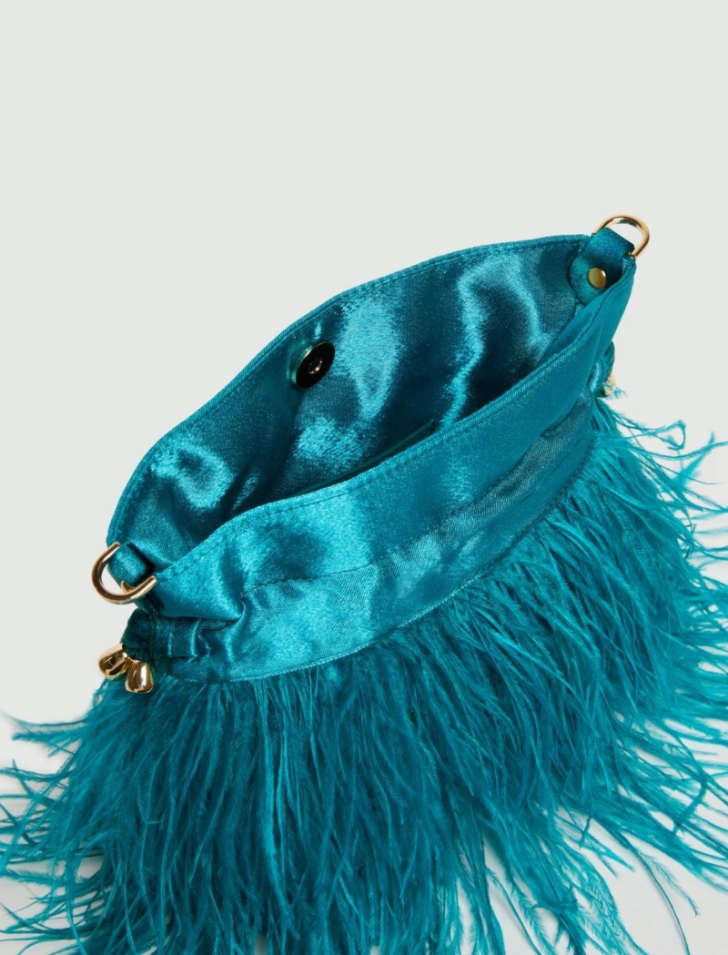 Torby Damskie Marella Feather-Detail Turkusowe | Polska 798514-JBS